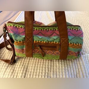 Colorful Patterned Women's Bag with Brown Accents